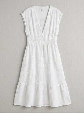 Joe’s Jeans White Gauze Maxi Dress L | Smocked Waist Plunge V-Neck Pockets